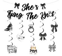 Fangleland She's Tying The Knot Bridal Shower Party Decorations, Black Bow Hanging Swirls Banner Bowknot Ceiling Streamers Garland Bachelorette Wedding Party Supplies Photo Backdrop Props