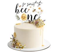Fangleland So Sweet to Bee One Cake Topper, Bumble Bee Honeycomb Flower Theme 1st Birthday Cake Decoration, Baby One Year Old Party Supplies for Boy Girl