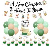 Fangleland Storybook Baby Shower Decorations - A New Chapter Is About To Begin Glitter Banner, Animals and Books Cake Topper, Garland and Balloons for Boys and Girls Baby Shower Party Supplies