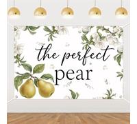 Fangleland The Perfect Pear Backdrop 5x3ft, Green White Pear Floral Banner Photography Background, Fruit Theme Bridal Shower Engagement Twins Baby Shower Party Supplies
