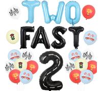 Fangleland Two Fast Birthday Decorations, Vintage Race Car Birthday Decorations with Two Fast and Number 2 Foil Balloon Race Car Theme Balloons for 2nd Birthday Party Supplies Boys Girls