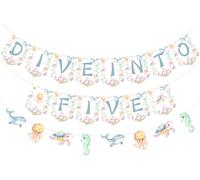 Fangleland Under The Sea Theme 5th Birthday Party Decorations, Sea World Dive Into Five Birthday Banner Decor, Ocean Creatures Underwater Animals 5 Years Old Garland Party Supplies