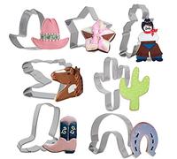 Fangleland Western Cookie Cutters, 7 Pack Baking Molds Stainless Steel Biscuit Sandwich Cake Cutter Set for Cowboy Cowgirl Birthday Baby Shower Party Supplies Favors