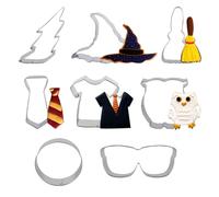 Fangleland Wizard Cookie Cutter Set Stainless Steel Owl Hat Broom Scarf Lightning Biscuit Fondant Molds for Baby Shower All Saints' Day Party
