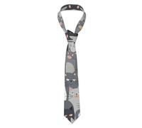 FANGLIYN Men'S Silk Tie, Cute Funny Grey Cats Pattern Printed Tie, 3.15 Inches Wide, For Business, Birthday, Wedding, Banquet Party