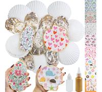 Fangoo 10-12cm 16Pcs Large Oyster Shells for Crafts with 32Pcs Decoupage Napkins Acrylic Paint Brushes White Natural Sea Shells for Crafting Christmas Holiday Ornaments Jewelry Tray Decor