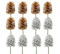Fangoo 12 Pack 8-12cm Large Christmas Pine Cones Picks Natural Gold Silver Pine Cone for Xmas Tree Decorations Craft Garland Wreath Ornaments Pinecones Decorating Winter Holidays Home