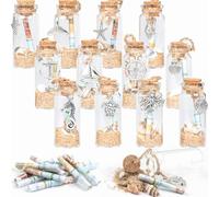 Fangoo 12 Pack Beach Seashell Glass Wish Bottles with Cork for Beach Theme Wedding Gifts Christmas Tree Ornaments Mini Bottle Tiny Wishing Jars Crafts Message in a Bottle for Birthday Party Decoration