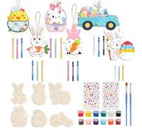 Fangoo 12 Pack Easter Wind Chime Craft Kit Make You Own Bunny Egg Chick Wind Chimes Unfinished DIY Coloring Wooden for Easter Hanging Ornaments Easter Party Decoration