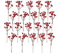 Fangoo 20 Pack 18cm Christmas Artificial Red Berries Stems for Christmas Tree Holly Berries Burgundy Red Berries Picks Berry Branches Xmas Wreath Crafts Wedding Winter Home Decoration