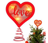 Fangoo 20 x 15 cm Red Wooden Heart Tree Topper Romantic Valentine's Day Decoration with Led Light Love Tree Toppers for Centre Table Decor Wedding Party Fireplace Festival Celebrations