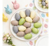 Fangoo 24 Pcs 6 x 4 cm Easter Artificial Speckled Eggs 4 Color Rustic Easter Bowl Basket Vase Fillers Fake Plastic Table Decorations for Spring Decor Farmhouse Chicken Coop Egg Hunts Holiday Party
