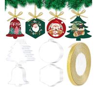 Fangoo 24Pcs Bauble Blank 8-9.5cm Acrylic Disc Ornaments - Clear Hanging Christmas Tree Decorations With Golden Ribbons for Handicraft Production and Party Decoration