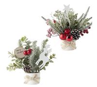 Fangoo 2Pcs 25 x 20 cm Small Tabletop Christmas Tree Artificial Little Potted for Christmas table decorations Home Indoor Holiday Party Wedding ornament Winter Party Decor