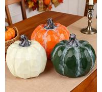 Fangoo 3 Pack 14cm Fall Resin Pumpkins Tabletop Decor Indoor Fake Pumpkins Figurines Autumn Harvest Thanksgiving Decorations for Table Centerpiece Fireplace Home Mantel Office Party