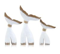 Fangoo 3 Pcs Wooden Whale Tail Table Centerpiece Nautical Themed Table Decoration Rustic Whale Tail Tabletop Statues Sculptural for Home Decor Lake House Floating Shelf Bathroom Coastal Party (White)