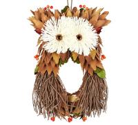 Fangoo 35 cm Fall Owl Wreath for Front Door Sign with Wooden Maple Leaves Berries Stems Rustic Autumn Wreath Hanging Decor Craft for Thanksgiving Harvest Farmhouse Home Decor Window Wall Door Hanging