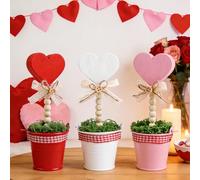 Fangoo 3Pcs Valentines Day Rustic Mini Wooden Heart Shaped Tiered Tray Decorations Pink Red White Candy Heart Potted Sign for Tabletop Centerpiece Wedding Valentines Day Home Gifts Parties
