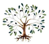 Fangoo 55 x 66 cm Tree of Life Metal Wall Art Wall Hanging with Green Olive Branch Leaves and Peace Dove Sculptur Metal Tree of Life for Bathroom Living Room Bedroom Study Porch Garden