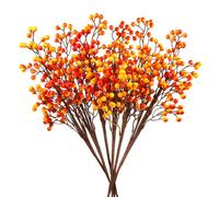 Fangoo 6 Pack 50 cm Large Fall Artificial Orange Berry Stems Holly Floral Berry Picks Faux Berry Stems Realistic for Fall Wreath DIY Crafts Thanksgiving Halloween Harvest Autumn Home Decor
