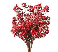 Fangoo 6 Pack Artificial Red Berry Stems,50 CM Long Christmas Red Berries Burgundy Red Berry Picks Holly Berries Branches for Christmas Tree Crafts Wedding Holiday Season Winter Home Decoration