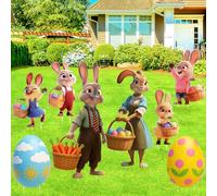 Fangoo 8 Pcs Large Easter Bunny Eggs Yard Signs Easter Outdoor Decorations with Stakes Plastic Colorful Easter Rabbit Egg Garden Decor Supplies for Spring Yard Lawn Holiday Party Decor