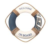Fangoo Nautical Life Ring Decoration 30CM Beach Decorative Lifebuoy Wall Art Decor for Home Door Hanging Mediterranean Style Crafts Foam Decoration for Cafe Shop Bar (White&Blue)