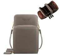 Fangoo Women Crossbody Phone Bag Small Cellphone Crossbody Purse Wallet Mini Lightweight Leather Cross Body Cell Phone Bag with Strap Card Slots (Grey)