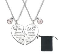 FangTaijn 2 PCS Big Sister Gifts Stainless Steel Sister Necklaces Set Thoughtful Bff Matching Heart Necklace with a Velvet Pouch for Sisters Friends Birthday Graduation Holiday Gifts