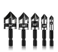 Fangxuee 5 Pcs Countersink Drill Bit Set,with 1/4inch Quick Change Hex Shank, 1/4inch to 3/4inch Size for Metal, Wood & Plastic