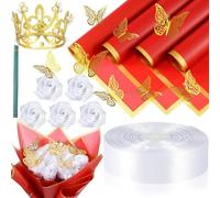 Fangxuee Artificial Roses Bouquet Flowers Bouquet Wrapping Paper Flower Wrapping Paper White