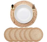Fangxuee Boho Placemats Set of 6 - Handmade Woven Placemat Water Hyacinth Mats, Round Placemat for Dining Table Kitchen 13 Inch