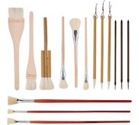Fangxuee Ceramic Brushes Set,15pcs Wooden Acrylic Paintbrushes Pottery Glaze Tool Supplies Art Accessorie for Watercolor Painting