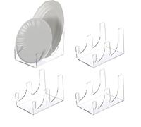 Fangxuee Clear Acrylic Plate Stands, 4 Pack for Display Stand, 2-Tier China Platters Holder for Kitchen Cabinet Organizer