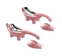 Fangxuee Dinosaur ShapedInfant Feeding Spoon Fork Child Baby Cartoon Tableware Set Utensil Cute Shape Pink