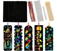 Fangxuee DIY Art Craft for Kids,40 Sets 5 Styles Black Scratch-Off Paper-Eid Bookmarks Gift