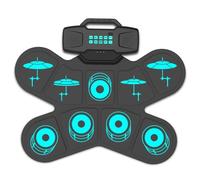 Fangxuee Electronic Drum Set Hand Roll Drum 9 Pads Dual Speaker Rechargeable Practice Pad Drum Kit with Drumsticks Foot Pedal