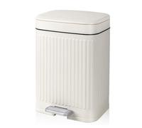 Fangxuee Garbage Can Waste Bin Small Bathroom Trash Can with Lid 2.1 Gallon Soft Close Step Slim for Office, Bedroom, Kitchen Greyish White
