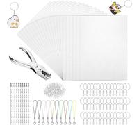 Fangxuee Keychain Shrink Paper Kit 245 PCS Shrink Plastic Sheets, Shrinking Paper Set 25 Sheets Hole Punch Shrinky Papers