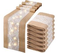 Fangxuee Lace with LED Lights 6 Pack Burlap Table Runner Rustic Natural Boho for Farmhouse Wedding Decor 12x108 Inches