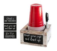 Fangxuee Mark Your Cup and Drink Up Cup Holder Wooden-Cup Organizer with Interchangeable Signs, Coffee Cup Holder with Marker Slot
