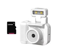 Fangxuee Mini SLR Style Camera Cmos 128GB with Flash Light and Charging Dock Portable Video Recorder DV 1080P with LCD Screen B