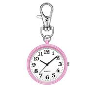Fangxuee Nurses Watches forWomen Quartz Pocket Watch withKey Buckle Unisex Hanging Digital Watch Clip forNurses Doctors Pink+White