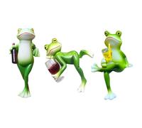 Fangxuee Plant Decorations for Pots- 3 Pcs Figurines, Funny Drink Miniature Frog, Frog Statue Garden Decor Lawn Ornament