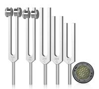 Fangxuee Resonance Tuning Forks for Healing Set,Aluminum Alloy Tuning Fork 128Hz,136.1Hz,256Hz,384Hz,512HZ &Hockey Puck Activator
