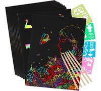Fangxuee Scratch Paper Art Set, Black Crafts Kit for Party Favors DIY Painting Games Birthday Christmas Toys Gifts
