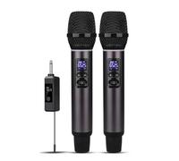 Fangxuee UHF 2.4G Wireless Microphone Rechargeable Handheld One to Two for Karaoke Live Party Show Meeting Handphone
