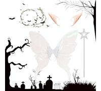 FANGZ Butterfly Fairy Costume,Women Costume Halloween Butterfly Fairy Wings | Elastic Dress up Accessories with Flower Headband for Adults Girls Girlfriend Kids Sisters