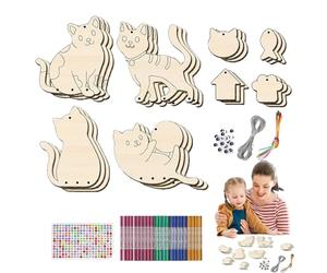 FANGZ Make Your Own Wind Chime, 12 Pack Wind Chime Kit, Kids Spring Projects Unfinished Wooden Coloring Ornaments Create Cat Birdhouse Fishbone Designs for Art Decor