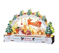 FANGZ Wooden Christmas Village with LED Light, Rustic Wood Christmas Village Houses with Lighted Arch Decorations, DIY Wooden Art Craft Set for Mantel Tabletop Home Decor